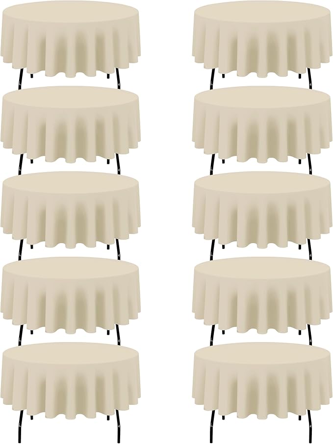 BRILLMAX 10 Pack Beige Round Tablecloths 90 Inch - Circle Bulk Linen Polyester Fabric Washable Table Cloth Cover for Wedding Reception Banquet Birthday Party Buffet Restaurant