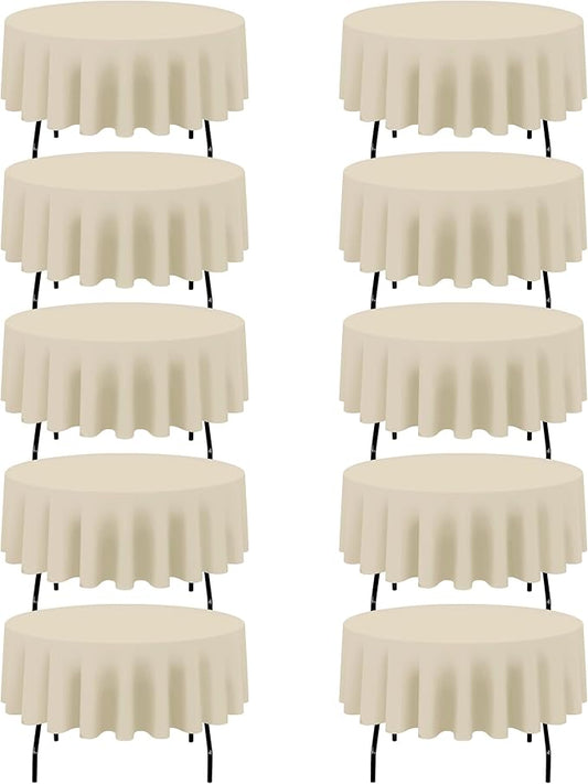 BRILLMAX 10 Pack Beige Round Tablecloths 90 Inch - Circle Bulk Linen Polyester Fabric Washable Table Cloth Cover for Wedding Reception Banquet Birthday Party Buffet Restaurant