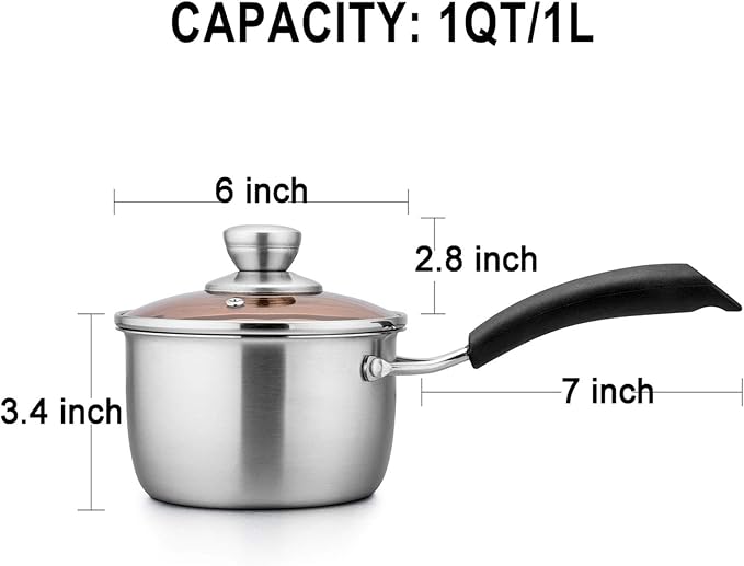 TeamFar 1 Quart Saucepan, Stainless Steel Saucepan with Lid, Small Sauce Pot Milk Pan Cookware for Home Cooking, Non Toxic & Healthy, Easy Clean & Dishwasher Safe
