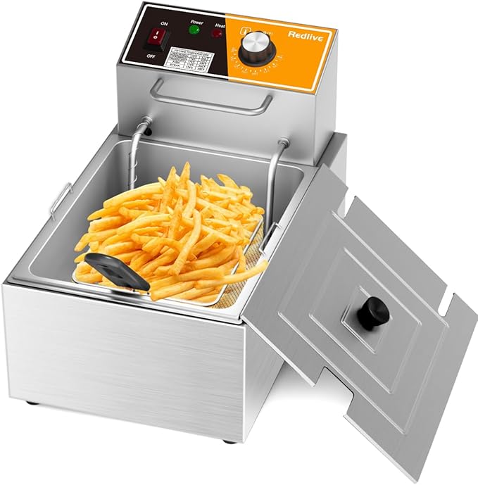 Electric Deep Fryer 10L/10.5QT Stainless Steel Single Tank Commercial Fryer with Basket, 1700W 110V Countertop Deep Fryer for Home Kitchen and Restaurant Use with Oil Thermometer & Temperature Control