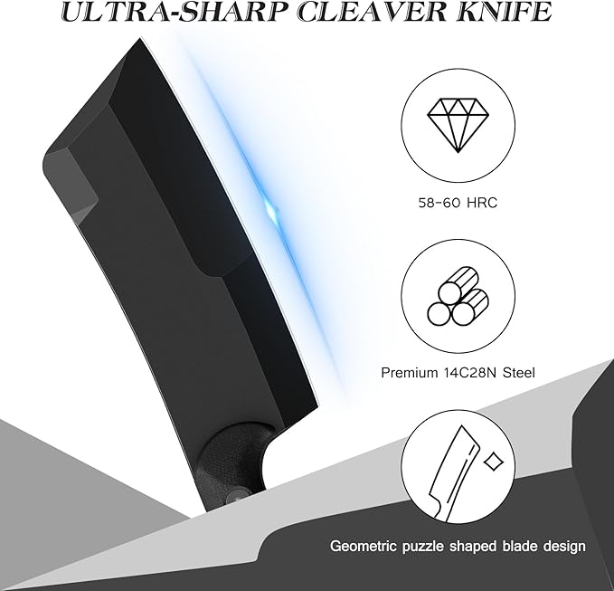 5.5 Inch Butcher Knife, 2-in-1 Chef & Meat Cleaver Knife with Sheath, Multipurpose Full Tang G10 Handle Kitchen Knives for Bone Chopping, 14C28N High Carbon Stainless Steel for Home and Outdoor