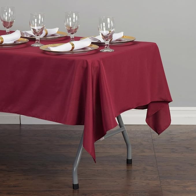 LTC LINENS 5 Pack Rectangular Tablecloths Burgundy 60 x 102 Inch for 6 ft Rectangle Banquet Tables with Half-Drop - Stain and Wrinkle Resistant Polyester Fabric Cloth Table Covers for Wedding, Party