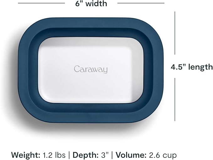 Caraway 6pc Glass Food Storage Set - 2.6 Cup Storage Containers For Food (6) - Non-Toxic Ceramic-Coated Glass - Air Release Technology - Compact & Stackable Design - Navy