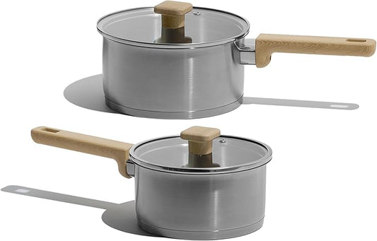 CAROTE 1.5Qt & 2.5Qt Stainless Steel Sauce Pan Set with Lid, 3-ply Base, Non-Toxic PTFE & PFOA Free Saucepan, Induction Cookware Set, Small Kitchen Pots, Stay-Cool Handles