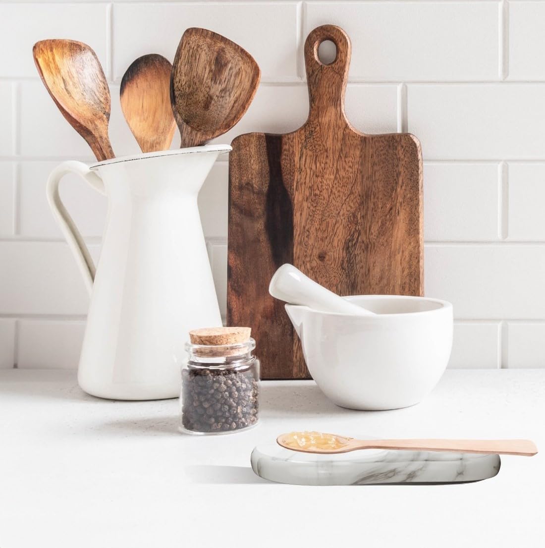 Marble Spoon Rest - Heat-Resistant, Spoon Holder for Stove Top - Kitchen Utensil Holder for Spoon, Ladle, Spatula & Other Accessories