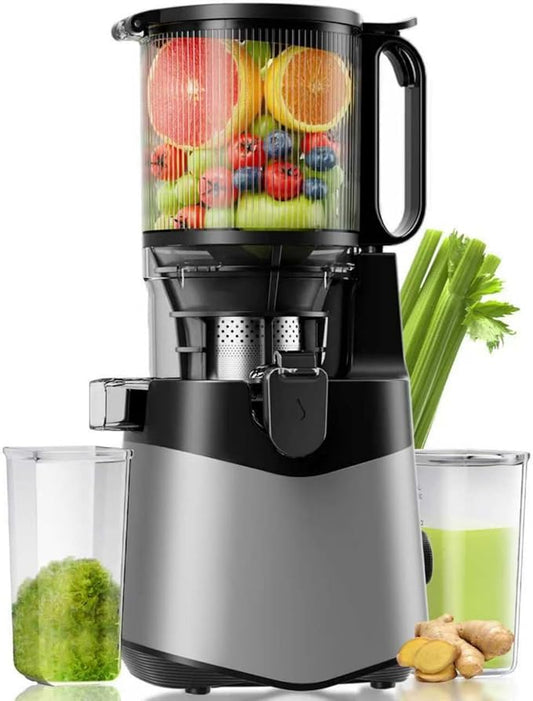 Cold Press Juicer, 5.8" Wide Feed Chute, 400W Slow Masticating Juicer Extractor Supports High Juice Yield, Whole Vegetables & Fruits, Dark Grey