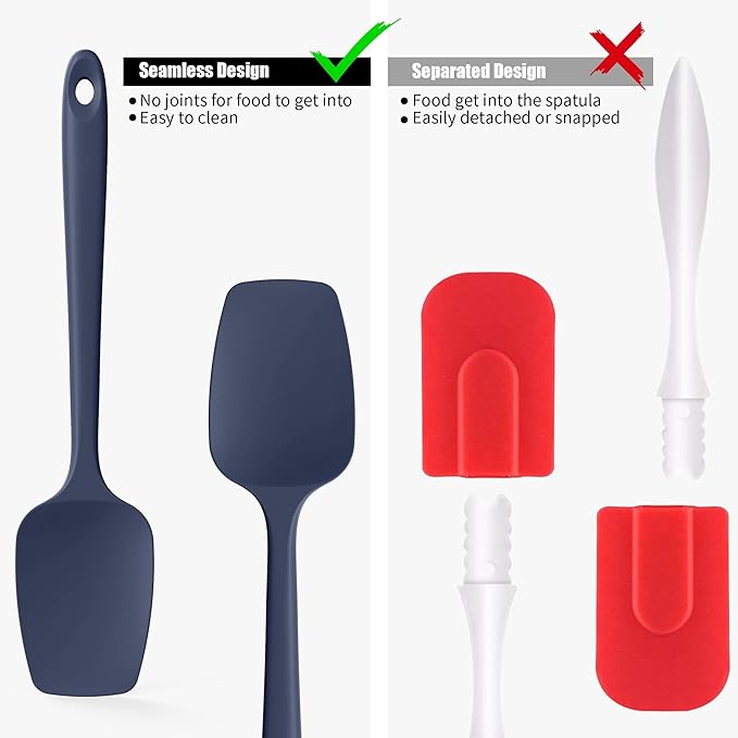 Heat Resistant Silicone Spoon Spatula, Doosu 600°F High Temp Flexible Cooking Spoons Kitchen Rubber Spoonula Scratch-Proof for Mixing Stirring Scraping Serving Non-Stick Cookware (11.4in, Navy Blue)