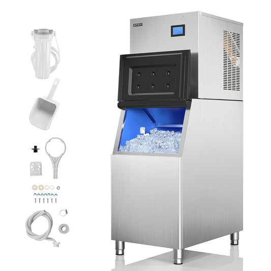 ROVSUN 550LBS/24H Commercial Ice Maker Machine with 300LBS Storage Bin, Industrial Ice Machine with LCD Touch Control Panel & Automatic Cleaning for Bar Coffee Shop Restaurant Supermarket Home