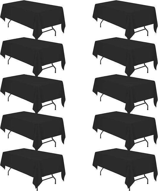 BRILLMAX 10 Pack Black Tablecloths for 6 Foot Rectangle Tables 60 x 102 Inch - 6ft Rectangular Bulk Linen Polyester Fabric Washable Cloth Cover for Wedding Reception Banquet Birthday Party