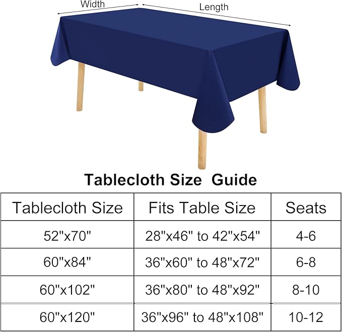 homing Square Vinyl Tablecloth, Waterproof Spillproof Plastic Flannel Backed Table Cloth, Wipe Clean Table Cover for Dining, Buffet Parties and Camping (Navy Blue, 60" x 60")