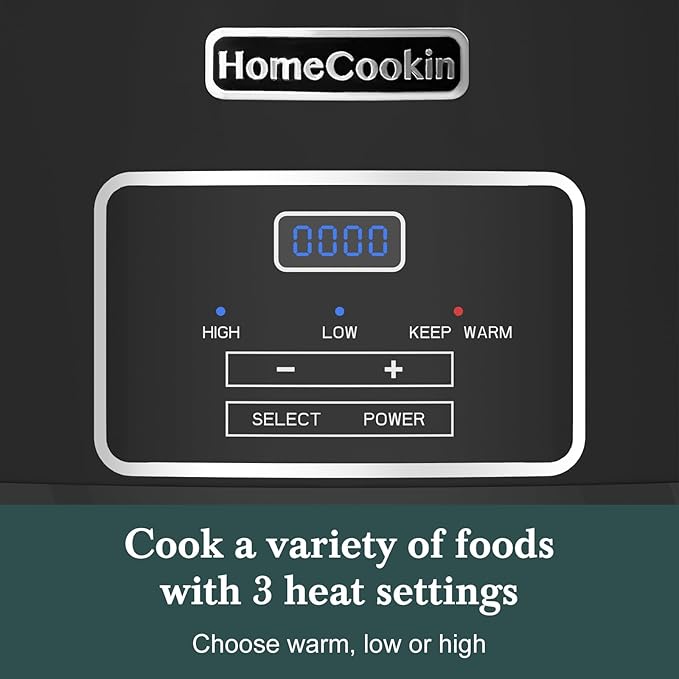 HOMECOOKIN 8-Quart Programmable Slow Cooker with Timer Keep Warm - Small Kitchen Appliance for Family Dinners - Serves 6+ People (Black)