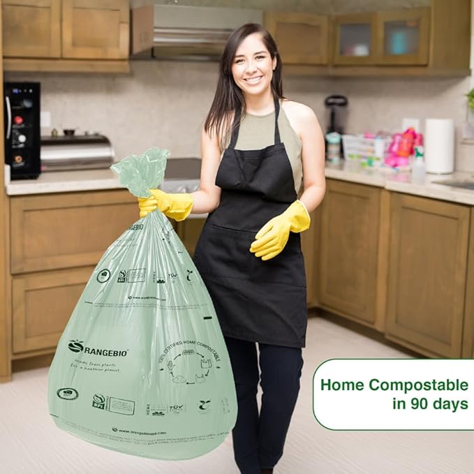 100% Certified Home Compostable Trash Bags, 55 Gallon, 60 Count, 1.5 Mils Extra Thick 38 x 56 Inches, 208 Liter, Compostable Liners, ASTM D6400 EN 13432 US BPI & OK Compost Home Certified