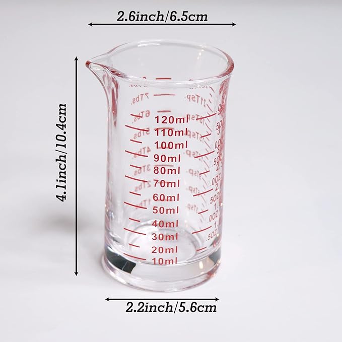 Ackers 4 Oz Glass Measuring Cup,Borosilicate Shot Glass with V-Shaped Spout-Red Line