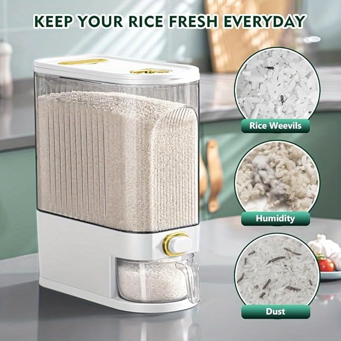 5kg/10kg Rice Dispenser - Large Pantry Storage Container with Measuring Cup & Time Markings | Kitchen Grain Dispenser for Cereal, Pasta, Dry Food | 11.02LB/22.05LB Capacity (11 lbs)
