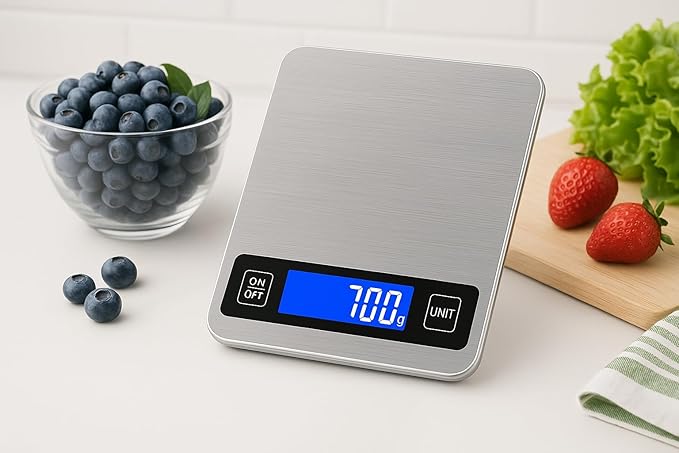 Digital Kitchen Scale – 1g Precision, 10kg Capacity, Stainless Steel Food Scale with LCD Display, Tare Function, Battery Powered for Cooking & Baking