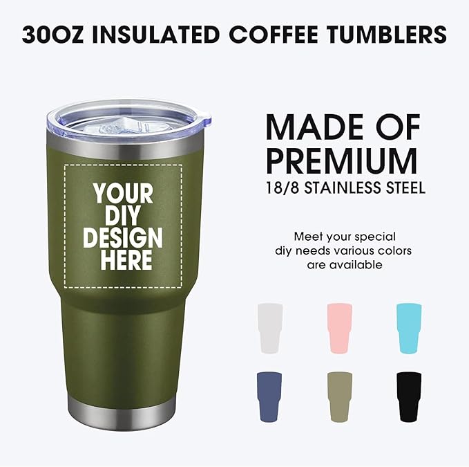 Personalized Custom Tumbler Print in USA 30oz Stainless Steel Coffee Cup with Lid & Straw Double Wall Insulated Tumbler with Colorful Text Logo Photo