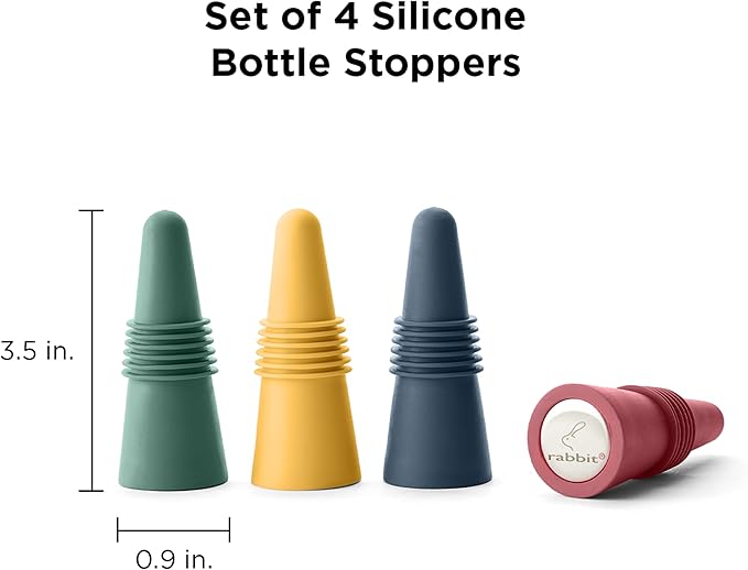 Rabbit Wine Stoppers and Beverage Bottle Stoppers, Silicone Set of 4