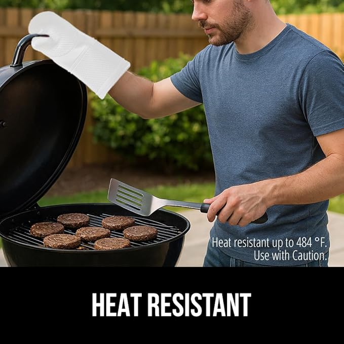 GORILLA GRIP BPA-Free Soft Silicone Oven Mitts, Heat Resistant and Waterproof Cooking Gloves, Thick Cotton Lining, Flexible Gripping for Baking Grilling, Kitchen Potholders Set of 2, 12.5x8.3, White