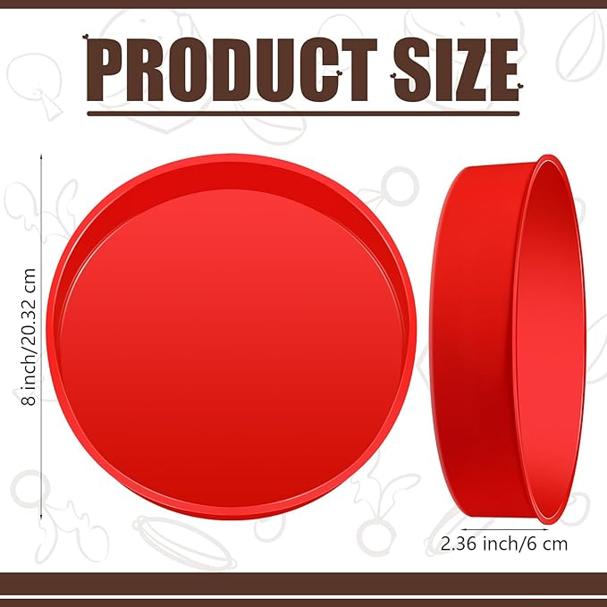 2 Pcs Silicone Cake Pan Round Baking Cake Molds Non-stick Quick Release Suitable for Cheesecake Puddings Party Favors(Red,8 Inches)