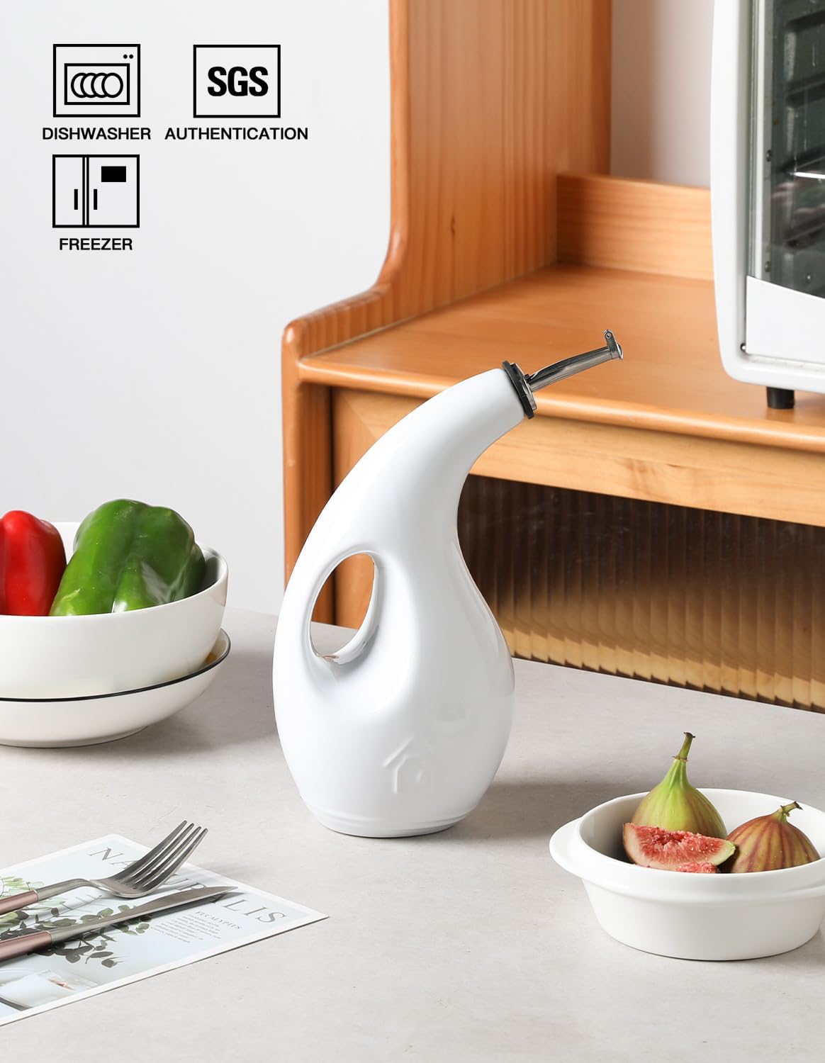 Sweejar Ceramic Olive Oil Dispenser Bottle,24 Oz Opaque Cruet Protects EVOO Oil to Reduce Oxidation, Suitable for Storage Vinegar, Coffee Syrups, Liquids (White)