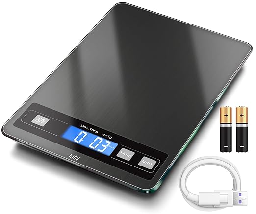 hito Food Scale 22lb Digital Kitchen Scale Rechargeable Waterproof Weight Grams and oz 1g/0.1oz Precise, for Weight Loss, Cooking and Baking, Black