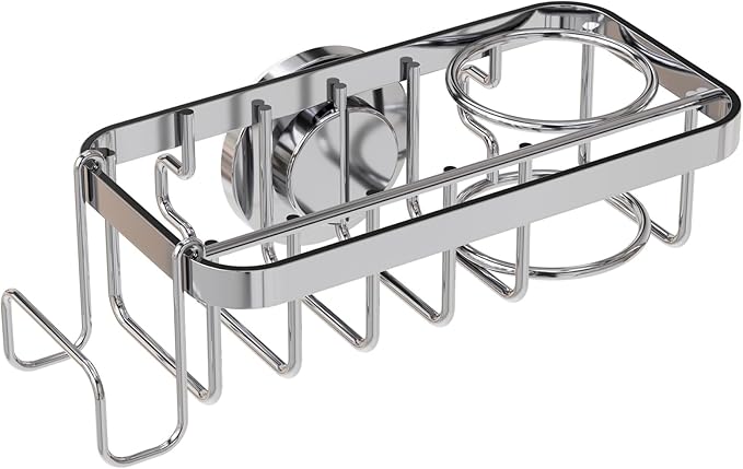 TAILI 4-in-1 Rustproof Sink Caddy & Sponge Holder with Removable Strong Suction Cup for Kitchen Sink - Silver