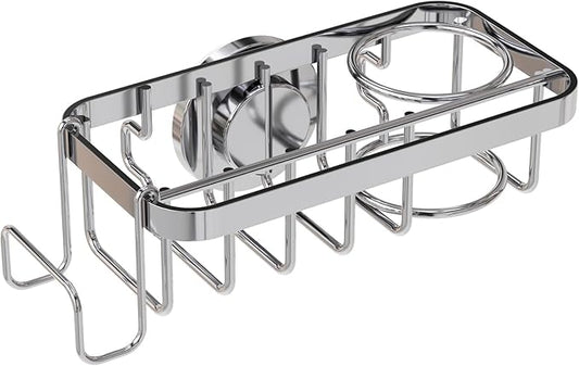 TAILI 4-in-1 Rustproof Sink Caddy & Sponge Holder with Removable Strong Suction Cup for Kitchen Sink - Silver