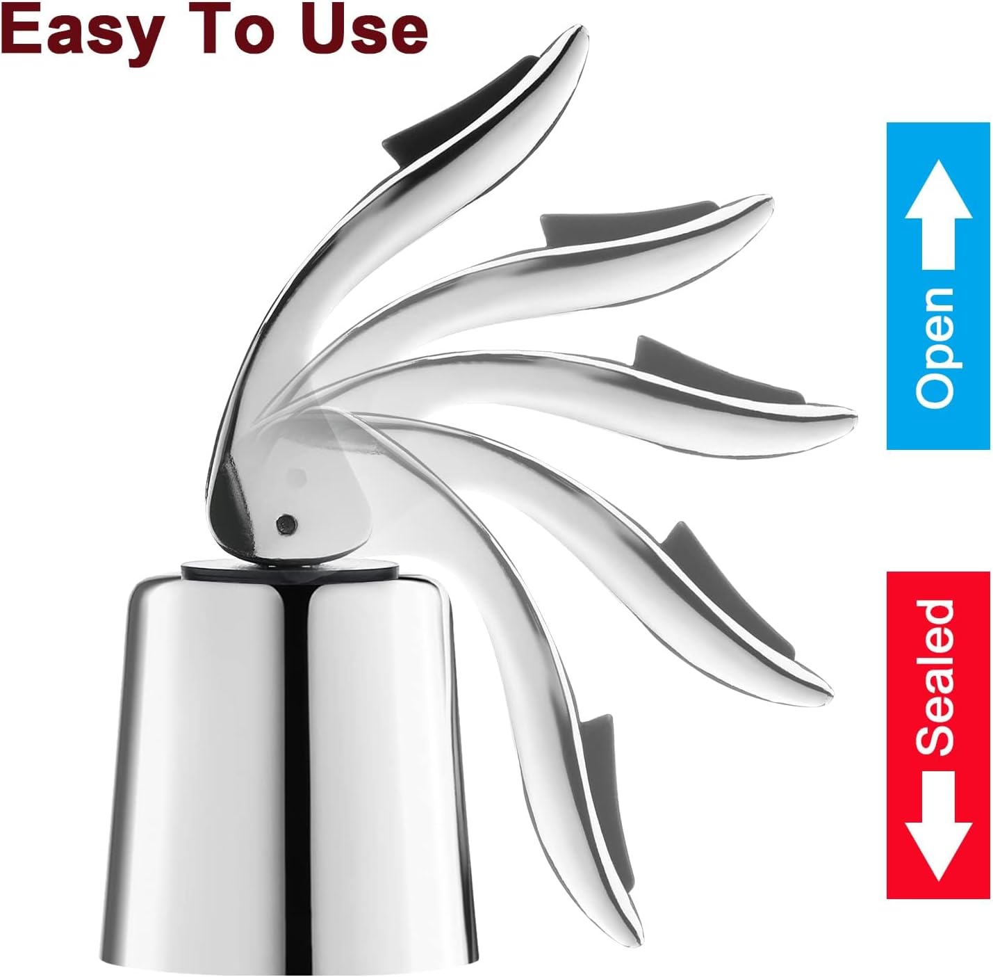 Wine Stoppers for Wine Bottles with Stainless Steel Vacuum Wine Bottle Stopper with Silicone Reusable Wine Corks, Leak proof Keep Fresh Suitable for Red&White Bottle (Silver, 3 Pack)