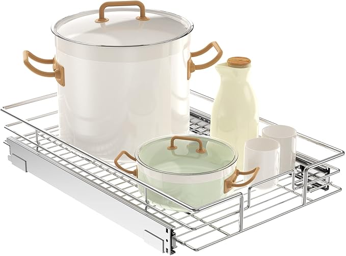 LOVMOR Pull Out Cabinet Organizer 14½" W x 21½" D, Kitchen Cabinet Pull Out Shelves Slide Out Storage
