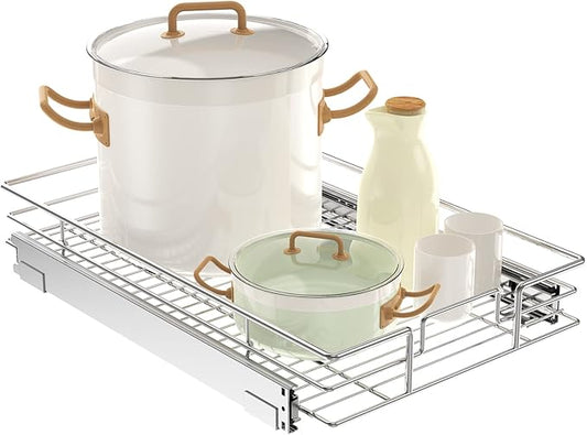LOVMOR Pull Out Cabinet Organizer 14"W x 21"D, Kitchen Cabinet Pull Out Shelves Slide Out Storage