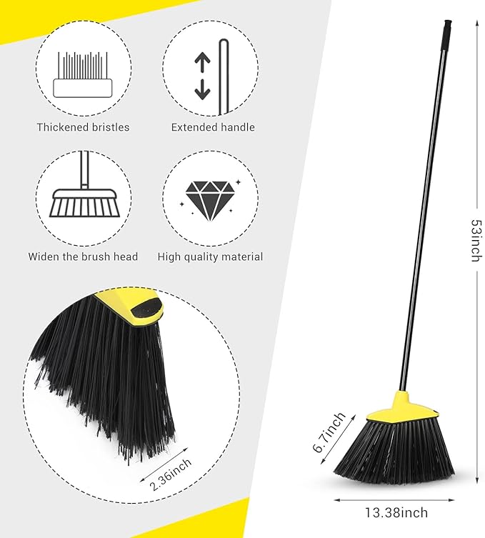 WILLBOND 20 Pcs Heavy Duty Broom Outdoor Indoor Commercial Angle Brooms Bulk for Courtyard Garage Lobby Mall Market Floor Home Kitchen Room Office Pet Hair Rubbish 54 Inch (Yellow)