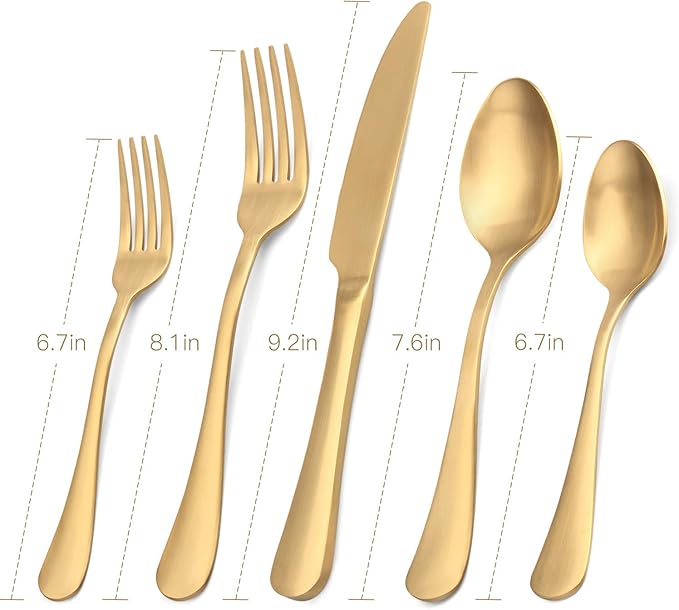 Matte Gold Silverware Set, Satin Finish 20-Piece Stainless Steel Flatware Set,Kitchen Utensil Set Service for 4,Tableware Cutlery Set for Home and Restaurant, Dishwasher Safe