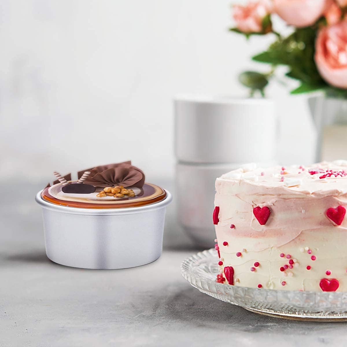 HomeMall 4 Inch Aluminum Round Cake Pan, 8 Pieces Non-stick Mini Cake Baking Pan - Layer Baking Round Cake Pans Set for Home Kitchen DIY Baking Tools Supplies