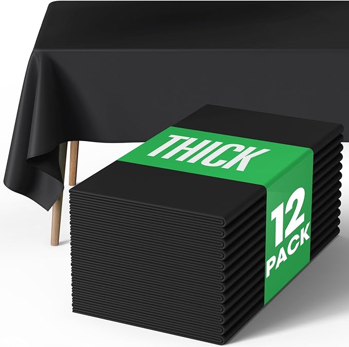 Pureegg Rectangle Table Cloth 60" x 84" – Durable Polyester Tablecloth Offers Reusable & Washable Protection, Ideal for Outdoor Party, Picnic, Wedding, Banquet and Birthday, 12 Pack, Black