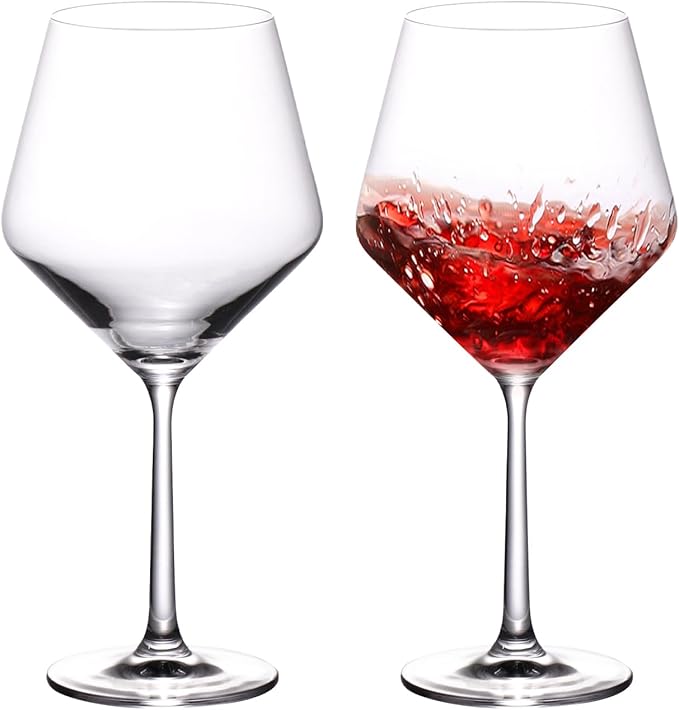 KAMMAK Wine Glasses Set of 2, 23 oz Hand Blown Crystal Bordeaux Wine Glasses, Thin Rim & Long Stem, Perfect for Red & White, Daily Use, Wedding Anniversary or Birthday Gift with Gift Box, S83BG68