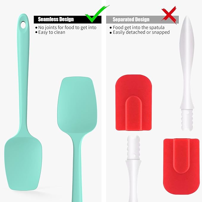 Heat Resistant Silicone Spoon Spatula, Doosu 600°F High Temp Flexible Cooking Spoons Kitchen Rubber Spoonula Scratch-Proof for Mixing Stirring Scraping Serving Non-Stick Cookware (11.4in, Aqua Sky)