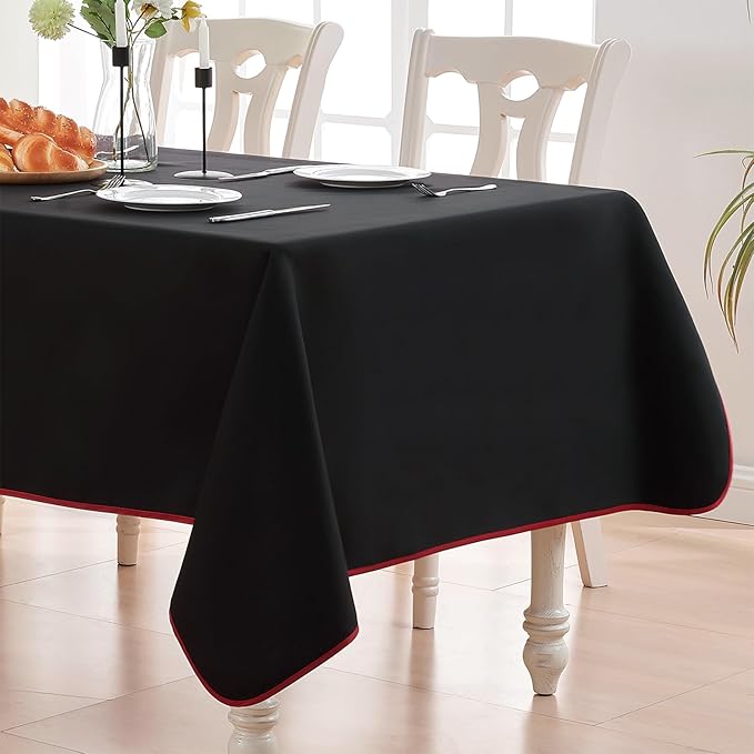 BALCONY & FALCON Rectangular Table Cloth Water Resistant Double-Sided Usable Peach-Skin Fabric Tablecloth for Weddings Holidays Dining Banquets Gardens(Black and Red, 55x70)
