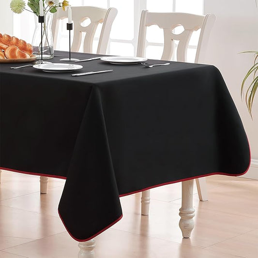 BALCONY & FALCON Rectangular Table Cloth Water Resistant Double-Sided Usable Peach-Skin Fabric Tablecloth for Weddings Holidays Dining Banquets Gardens(Black and Red, 55x70)