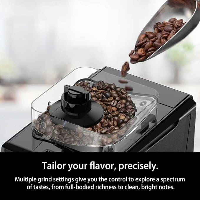 Coffee Maker with Grinder, Programmable Hot and Cold Coffee Maker with 22 oz Glass Carafe, Adjustable Fully Automatic grind and brew Coffee Machine with Timer, Black Americano Iced Coffee Machine