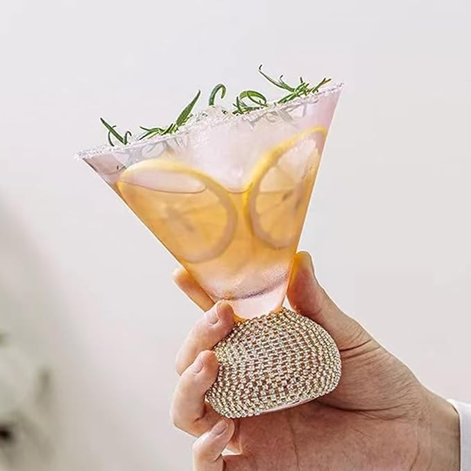 Martini Glasses Set of 4,Stemless Margarita Glasses,Unbreakable Crystal Fancy Cocktail Glasses,10 Oz Bar Glass,for Party,Birthday,Manhattan, Cosmopolitan, Home Bargifts Women (Silver Pink)