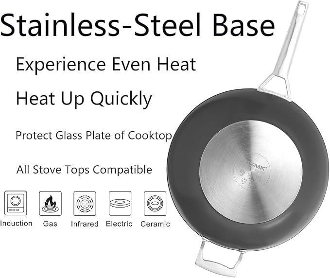 MsMk Titanium and Ceramic Nonstick Wok pan with lid，12.5 Inch Woks & Stir Fry Pans with Stay-Cool Handle，Flat Bottom Wok Suits for Induction, Electric, Gas, Halogen, All Stoves
