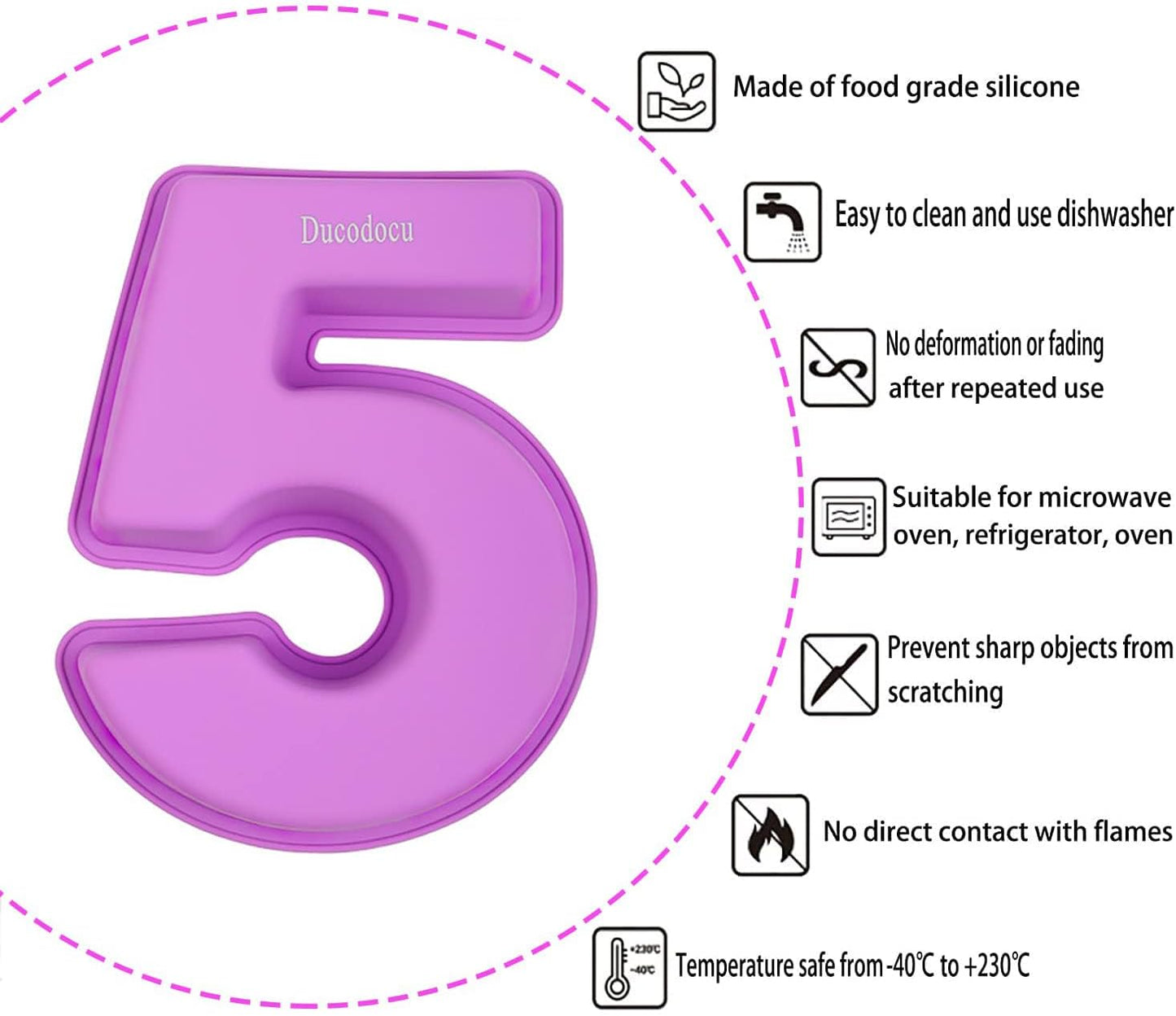 Ducodocu Large Silicone Number Cake Mould 3D Novelty Cake Pan DIY Baking Mold for Birthday Anniversary Number of 5