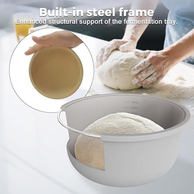 4Pcs Stackable Silicone Pizza Dough Proofing Containers with Lids,Pizza Dough Proofing Box | Make 12" Pizzas 700ml(4Pcs Beige)