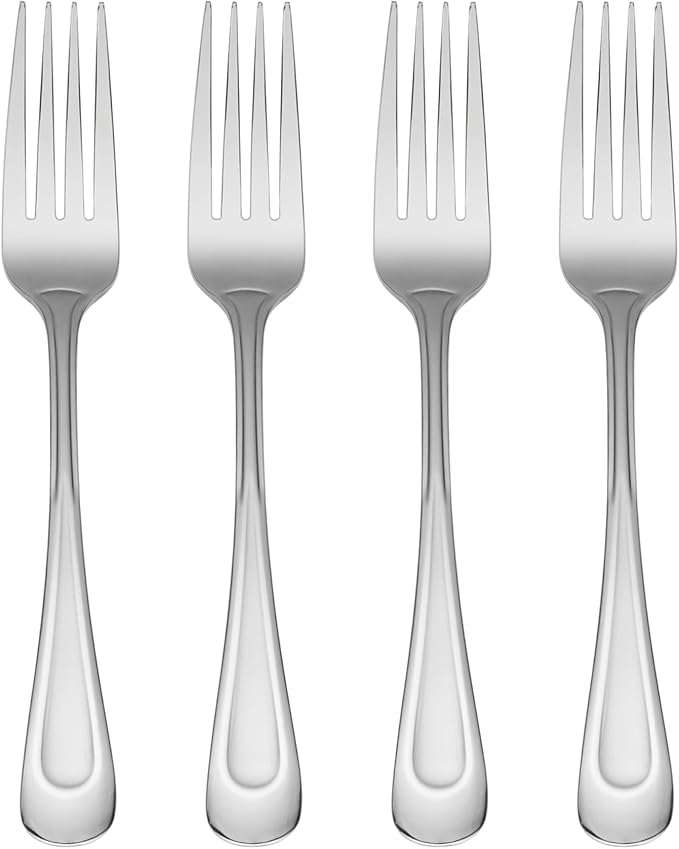 Oneida Satin Sand Dune Everyday Dinner Forks, Set of 4, 18/0 Stainless Steel, Silverware Set, Dishwasher Safe