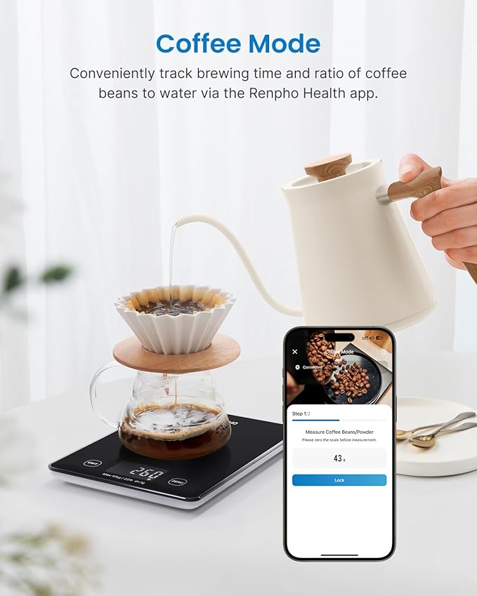 RENPHO Digital Kitchen Scale, Smart Food Weight Scale with Nutritional Calculator, Gram Scale for Weight Loss Cooking Baking Keto Macro Diet, Black Glass, 22lb/10kg