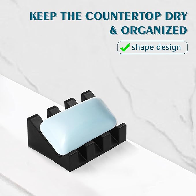 Self Draining Soap Dish,Silicone Suction Cup Soap Holder, Bathroom Soap Dish for Bar Soap,Can Extend Soap Life,Bathroom, Bath Tub, Kitchen Sink (3, Black)