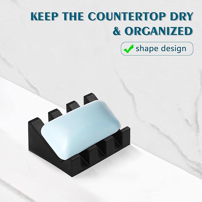 Self Draining Soap Dish,Silicone Suction Cup Soap Holder, Bathroom Soap Dish for Bar Soap,Can Extend Soap Life,Bathroom, Bath Tub, Kitchen Sink (1, Black)