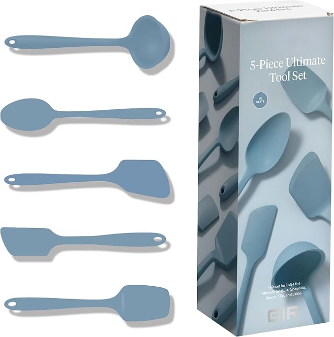 GIR: Get It Right 5-Piece Silicone Ultimate Kitchen utensils set - Ladle, Spatula, Flip, Spoon & Spoonula - Non toxic cooking utensils for Nonstick Cookware, Cooking and Baking - Slate