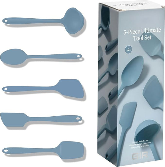 GIR: Get It Right 5-Piece Silicone Ultimate Kitchen utensils set - Ladle, Spatula, Flip, Spoon & Spoonula - Non toxic cooking utensils for Nonstick Cookware, Cooking and Baking - Slate