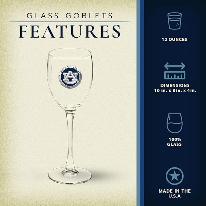 Heritage Pewter Auburn Tigers Glass Goblets – Set of 2 | 12 OZ Goblet Wine Glasses | Expertly Crafted Pewter Glass